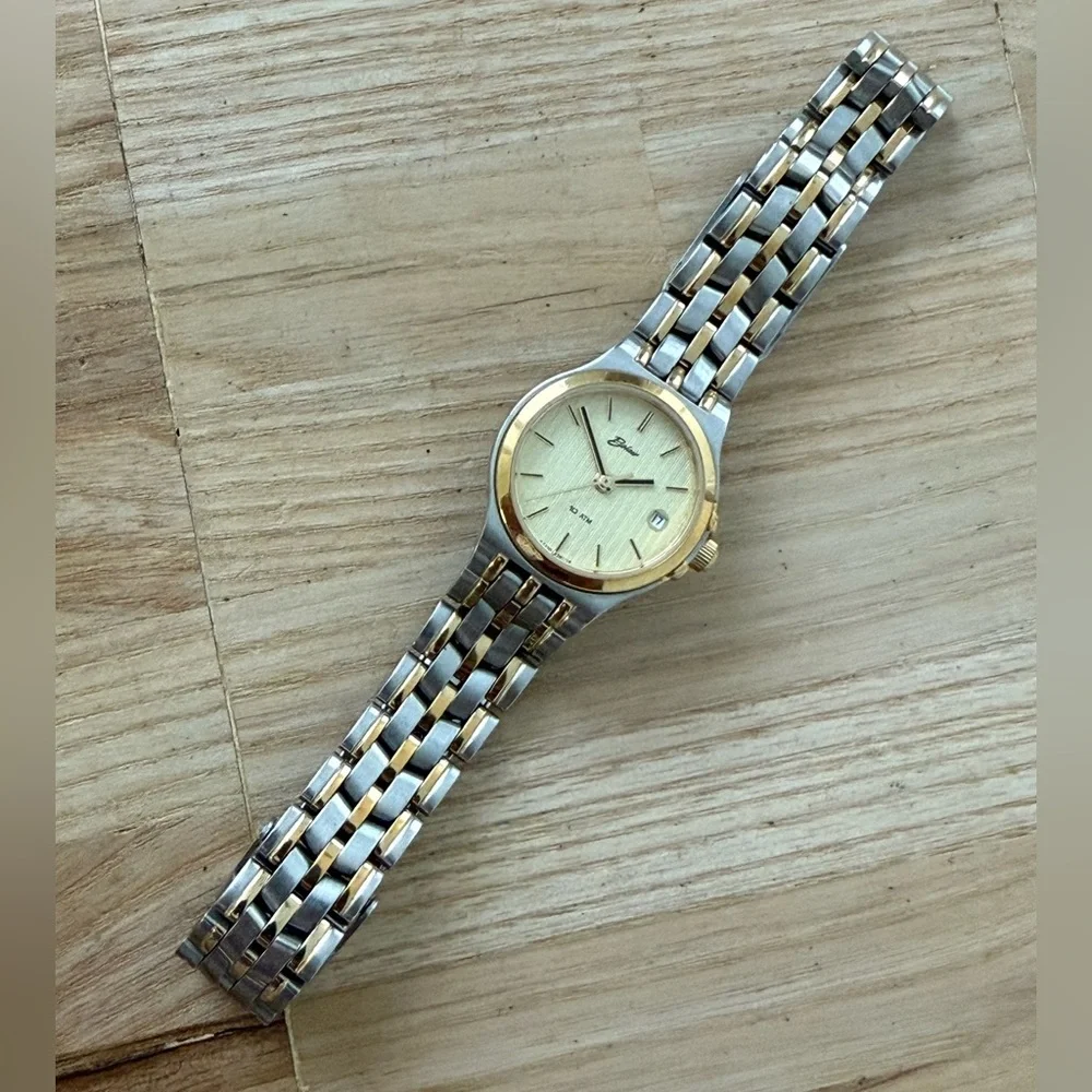 Belair Rare Luxury Ladies Watch Two-Tone Bracelet Case Gold Dial Date New Batt